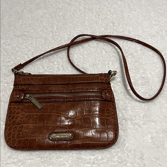 Anne Klein Croc-Embossed Tan Crossbody Bag - Picture 1 of 11